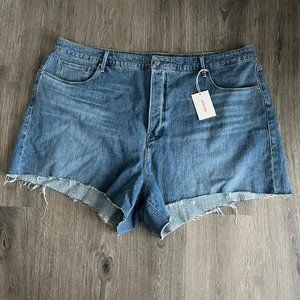 Good American Bombshell Blue461 Medium Wash Button Fly High Rise Jean Shorts 24